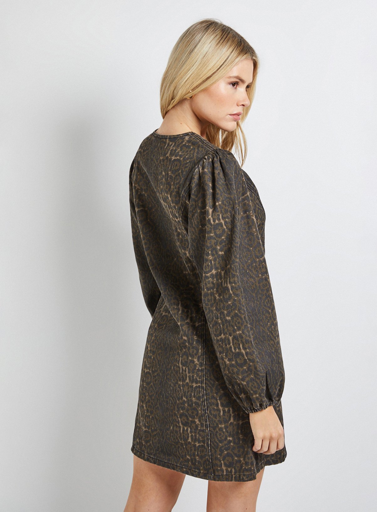 DOROTHY PERKINS Leopard Zip Front Denim Mini Dress 10 - Image 3 thumbnail
